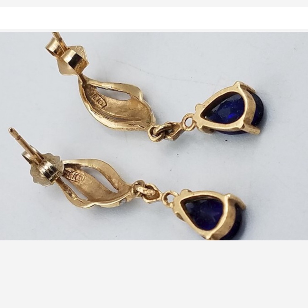 Preloved Solid 10k Blue Spinel Dangle Earrings - image 2